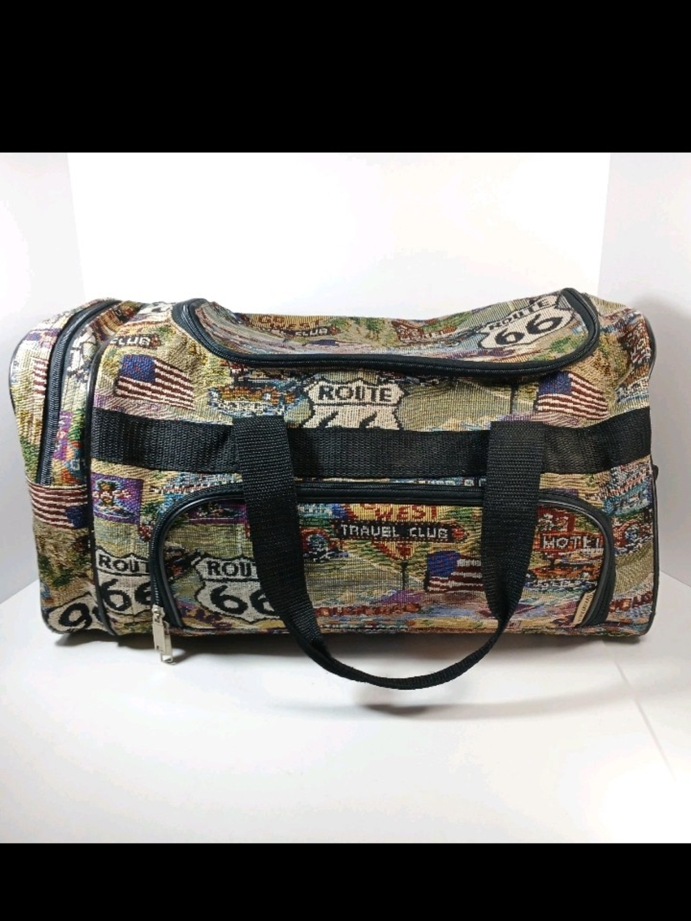 Vtg Route 66 Tapestry Duffle Bag - Multi